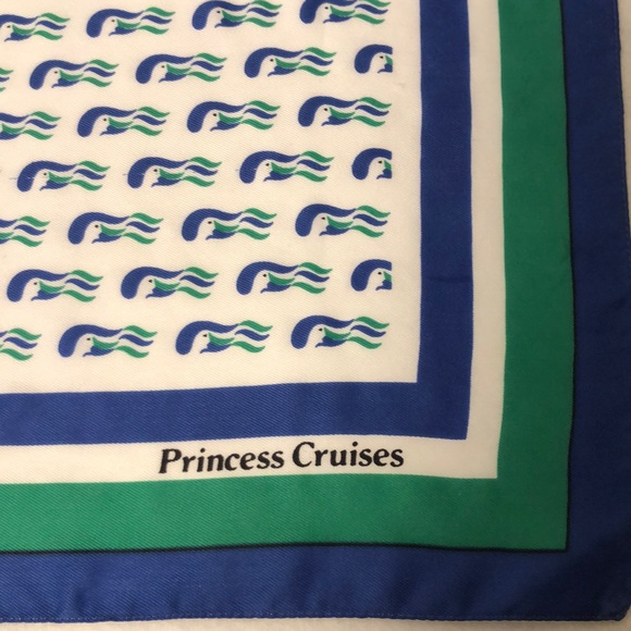 Vintage Blue, Green, White Princess Cruise Line Square Mod Print Fashion Scarf - Picture 6 of 16